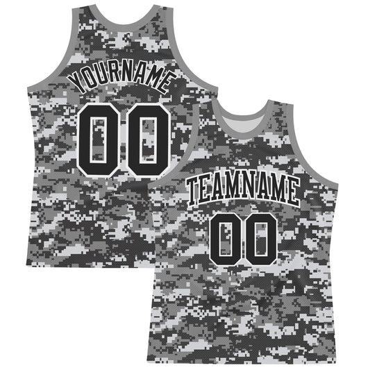Custom Camo Black-White Round Neck Sublimation Salute To Service Basketball Set Jersey