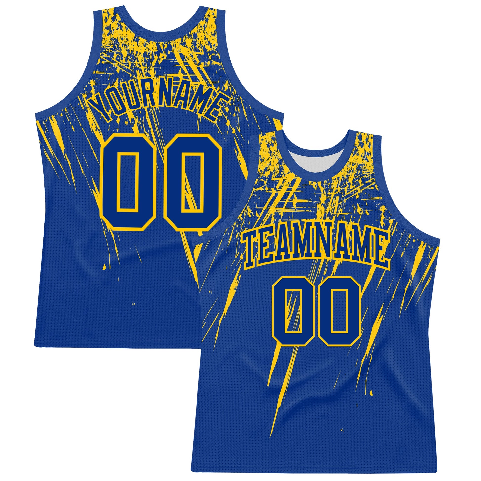 Custom Royal Yellow Splash Round Neck Sublimation Basketball Set Jersey