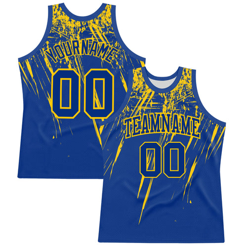 Custom Royal Yellow Splash Round Neck Sublimation Basketball Set Jersey