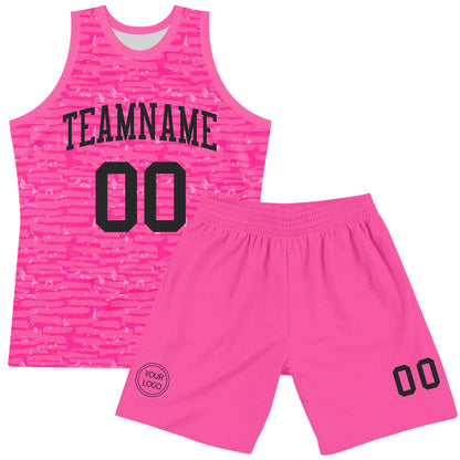 Custom Pink Black Fragment Art Round Neck Sublimation Basketball Set Jersey