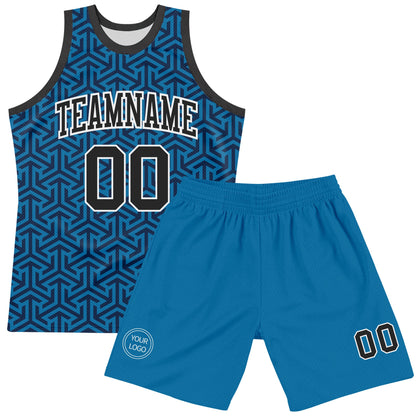 Custom Blue Black-White Arrow Shape Round Neck Sublimation Basketball Set Jersey
