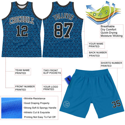 Custom Blue Black-White Arrow Shape Round Neck Sublimation Basketball Set Jersey