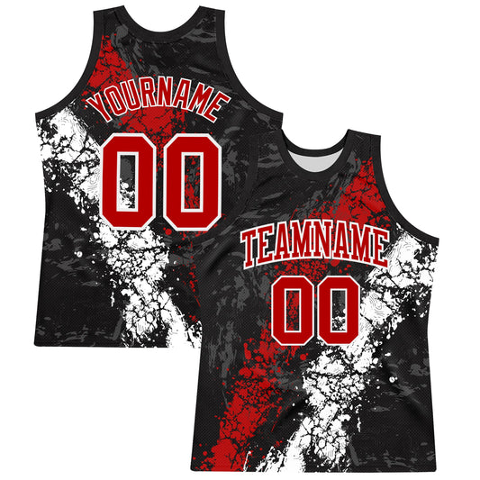 Custom Black Red-White Splash Round Neck Sublimation Basketball Set Jersey