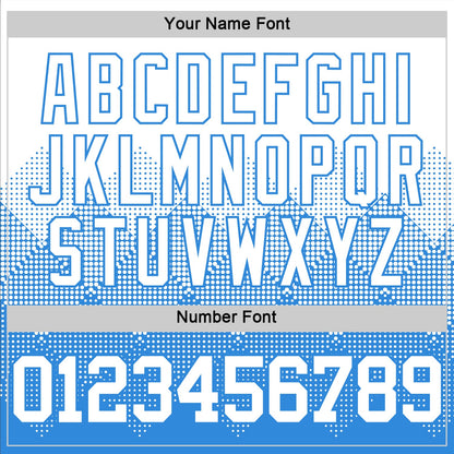 Custom White Powder Blue Gradient Square Shapes Round Neck Sublimation Basketball Set Jersey