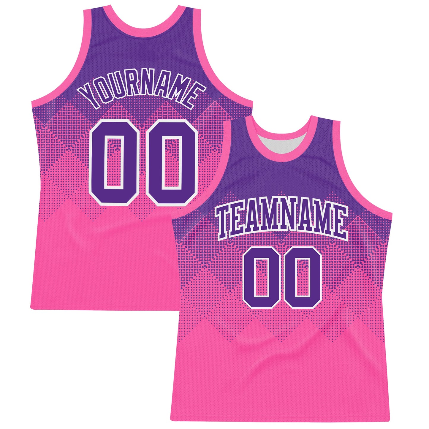 Custom Purple Pink-White Gradient Square Shapes Round Neck Sublimation Basketball Set Jersey