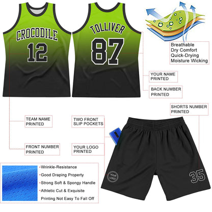 Custom Neon Green Black-White Fade Fashion Round Neck Sublimation Basketball Set Jersey