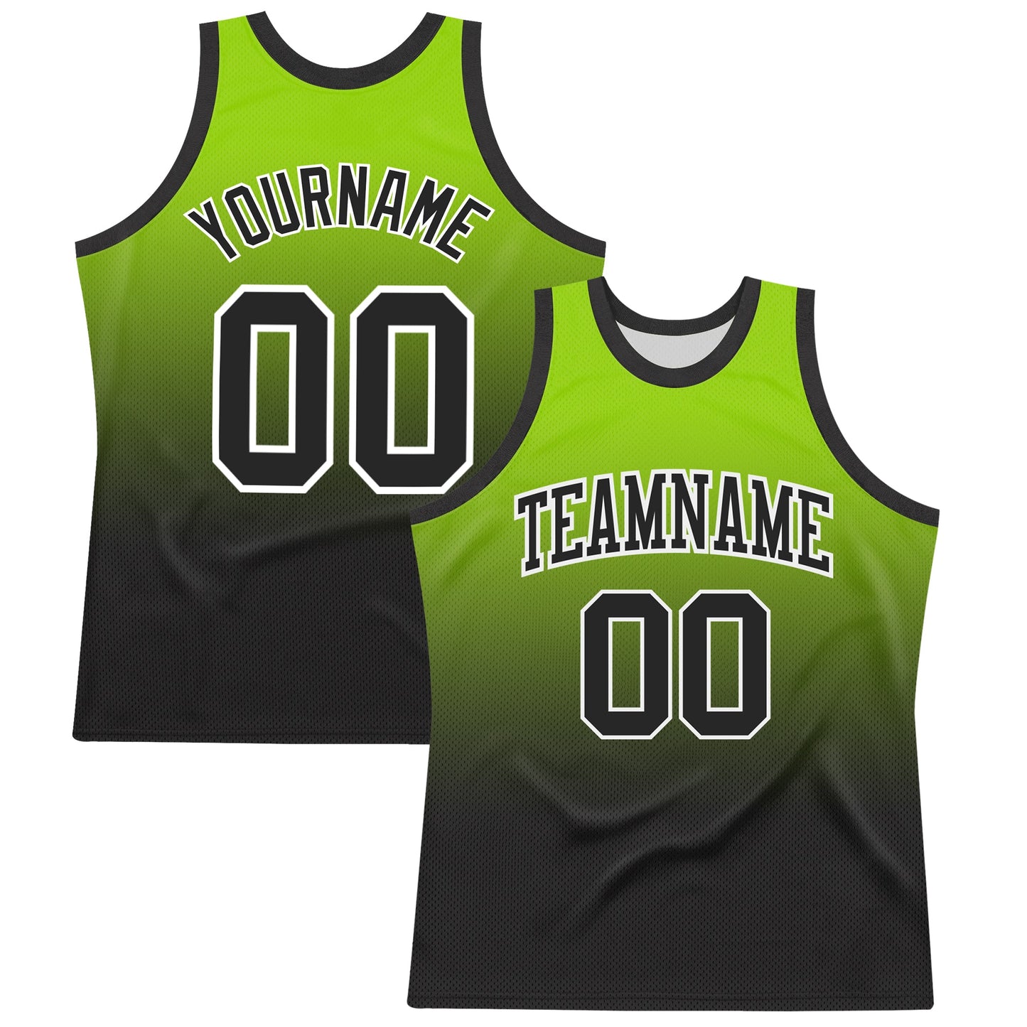 Custom Neon Green Black-White Fade Fashion Round Neck Sublimation Basketball Set Jersey