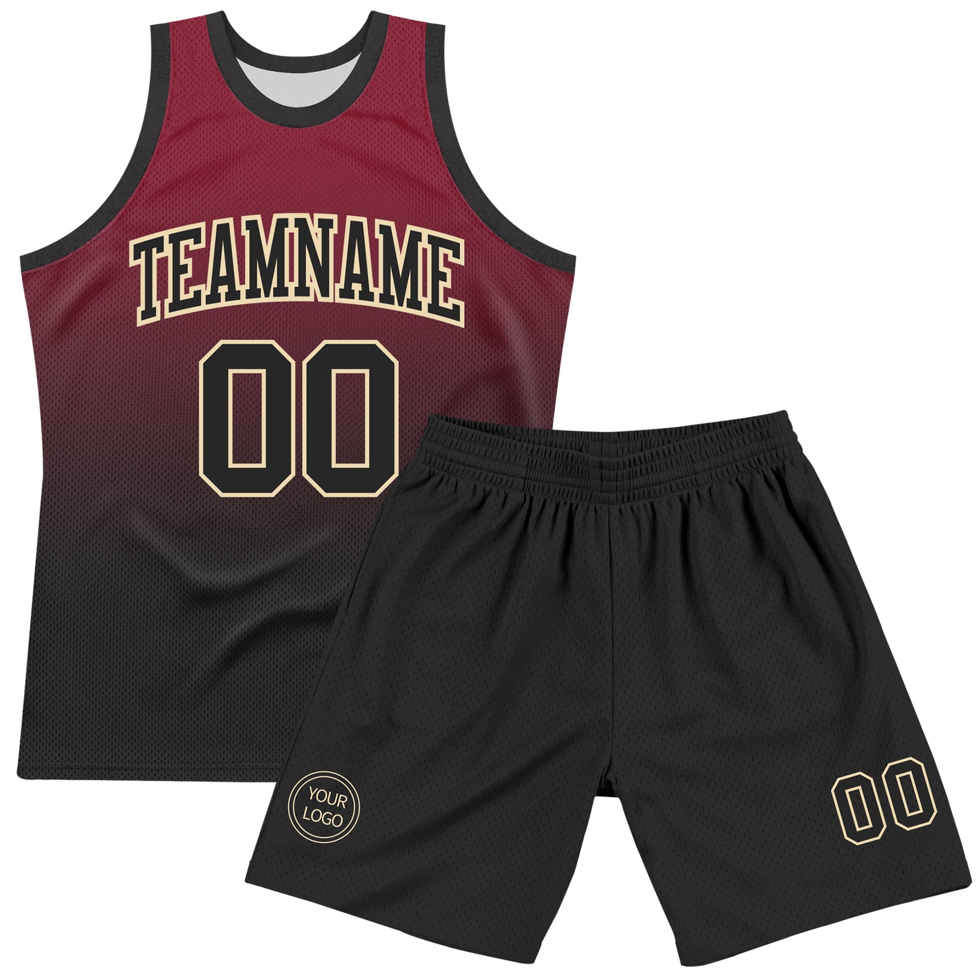 Custom Crimson Black-Cream Fade Fashion Round Neck Sublimation Basketball Set Jersey
