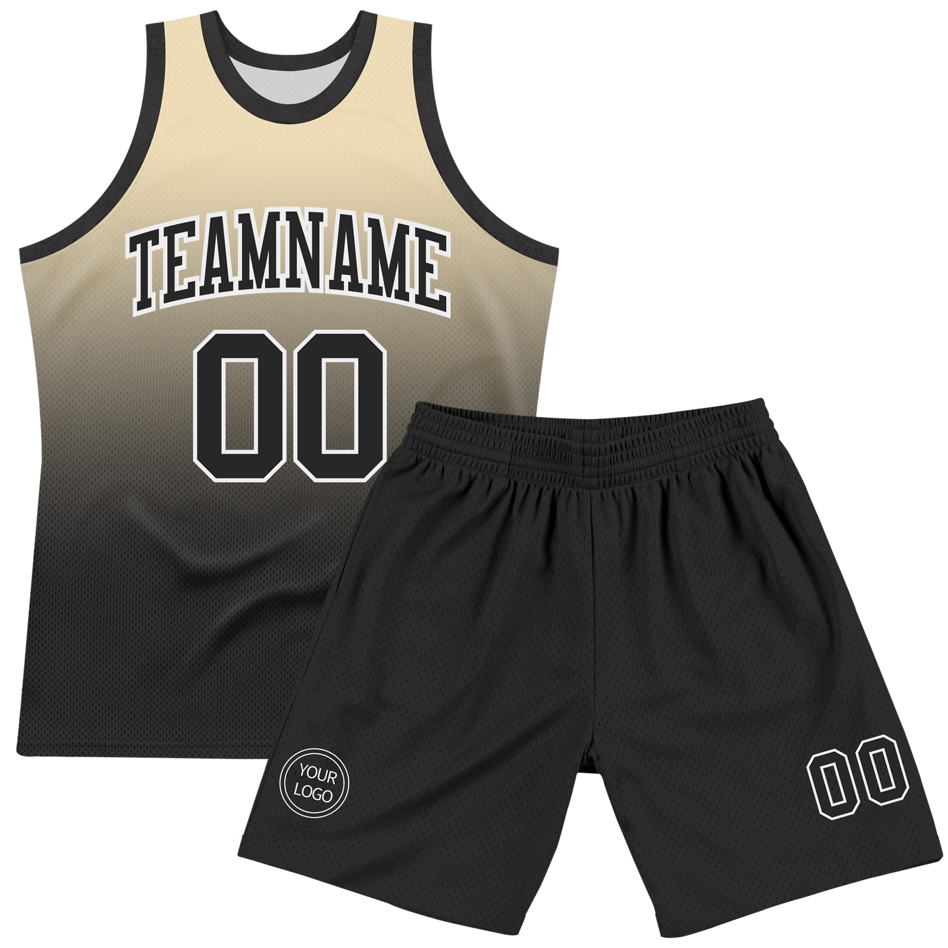Custom Cream Black-White Fade Fashion Round Neck Sublimation Basketball Set Jersey