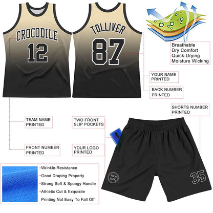 Custom Cream Black-White Fade Fashion Round Neck Sublimation Basketball Set Jersey