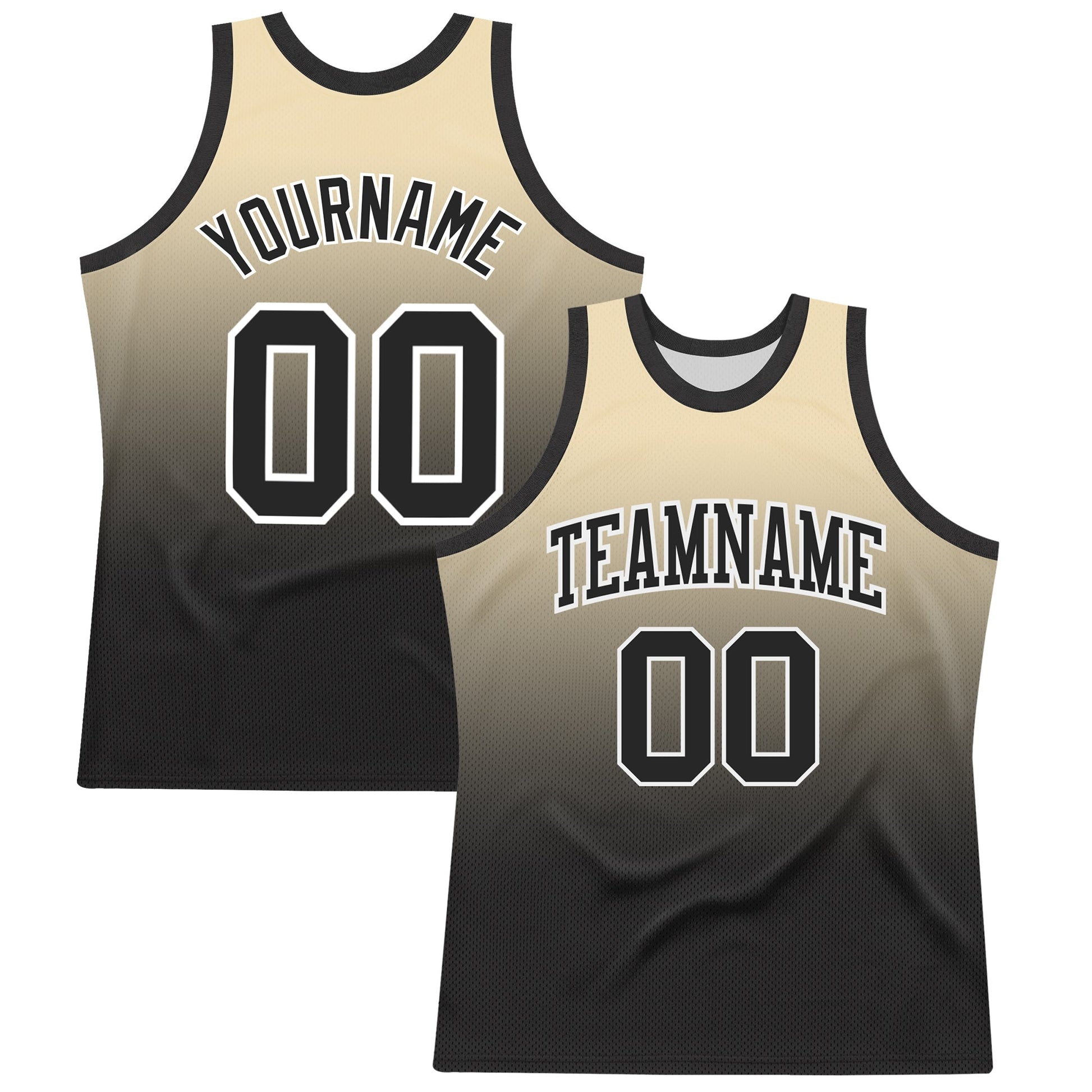 Custom Cream Black-White Fade Fashion Round Neck Sublimation Basketball Set Jersey