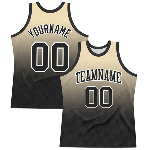 Custom Cream Black-White Fade Fashion Round Neck Sublimation Basketball Set Jersey