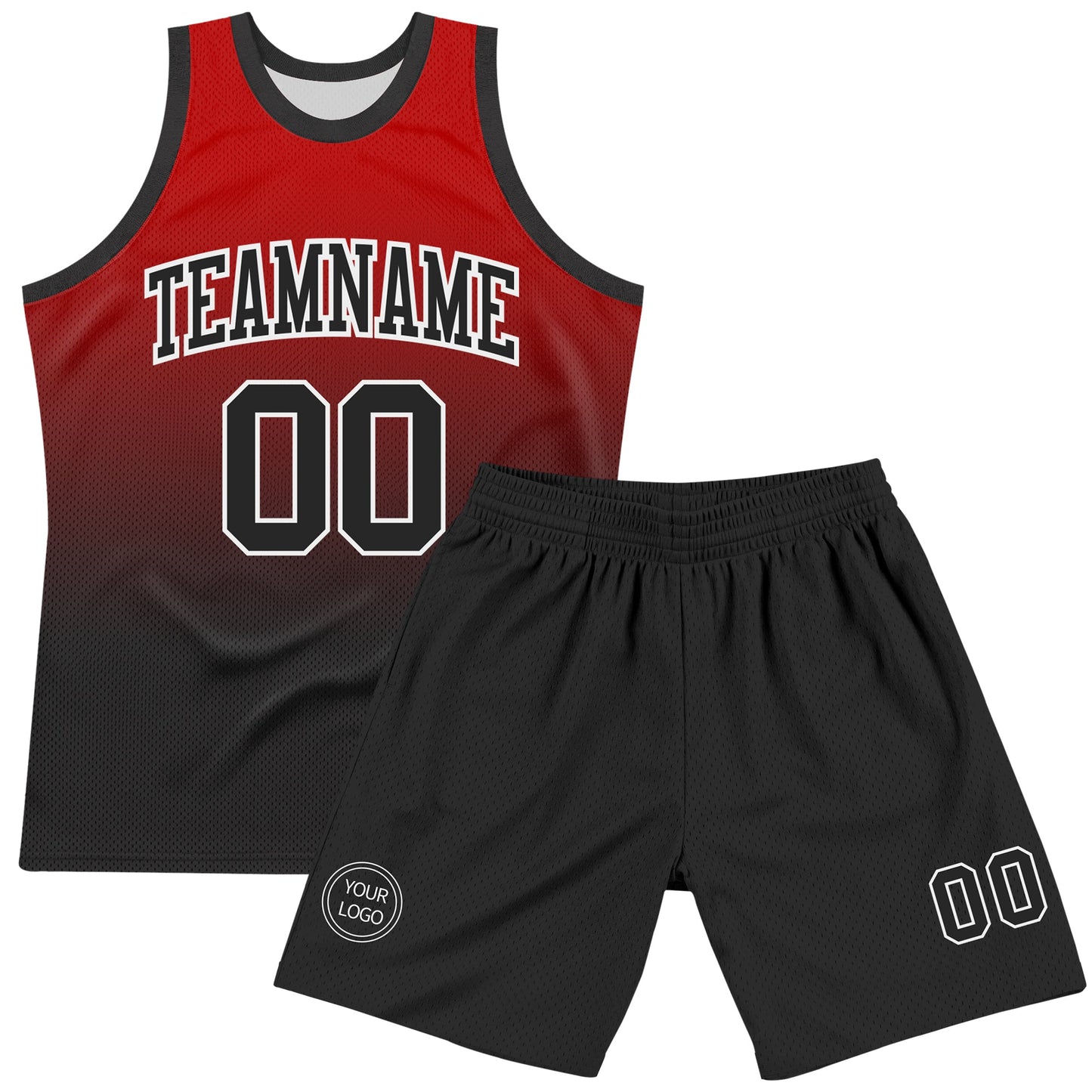 Custom Red Black-White Fade Fashion Round Neck Sublimation Basketball Set Jersey
