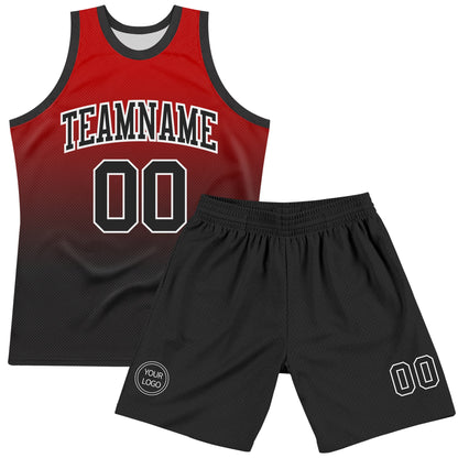 Custom Red Black-White Fade Fashion Round Neck Sublimation Basketball Set Jersey