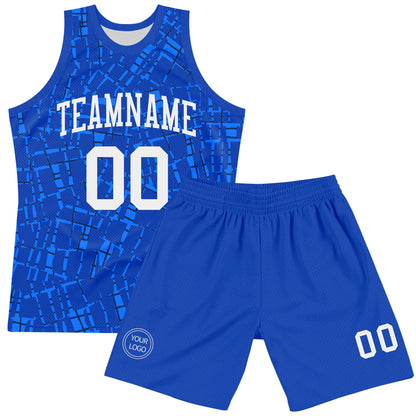 Custom Royal White Round Line Neck Sublimation Basketball Set Jersey