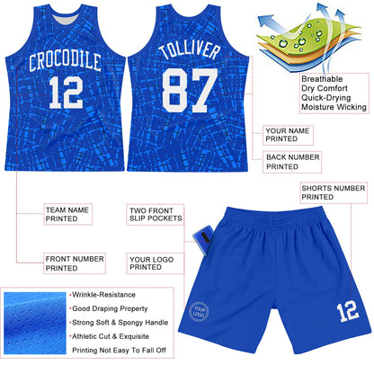 Custom Royal White Round Line Neck Sublimation Basketball Set Jersey