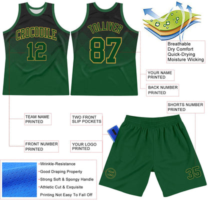 Custom Black Green-Old Gold Fade Fashion Round Neck Sublimation Basketball Set Jersey