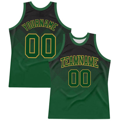 Custom Black Green-Old Gold Fade Fashion Round Neck Sublimation Basketball Set Jersey