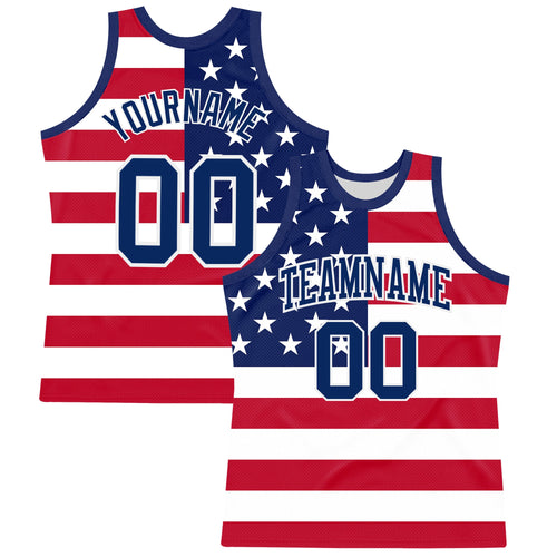 Custom Red Royal-White American Flag Round Neck Sublimation Basketball Set Jersey