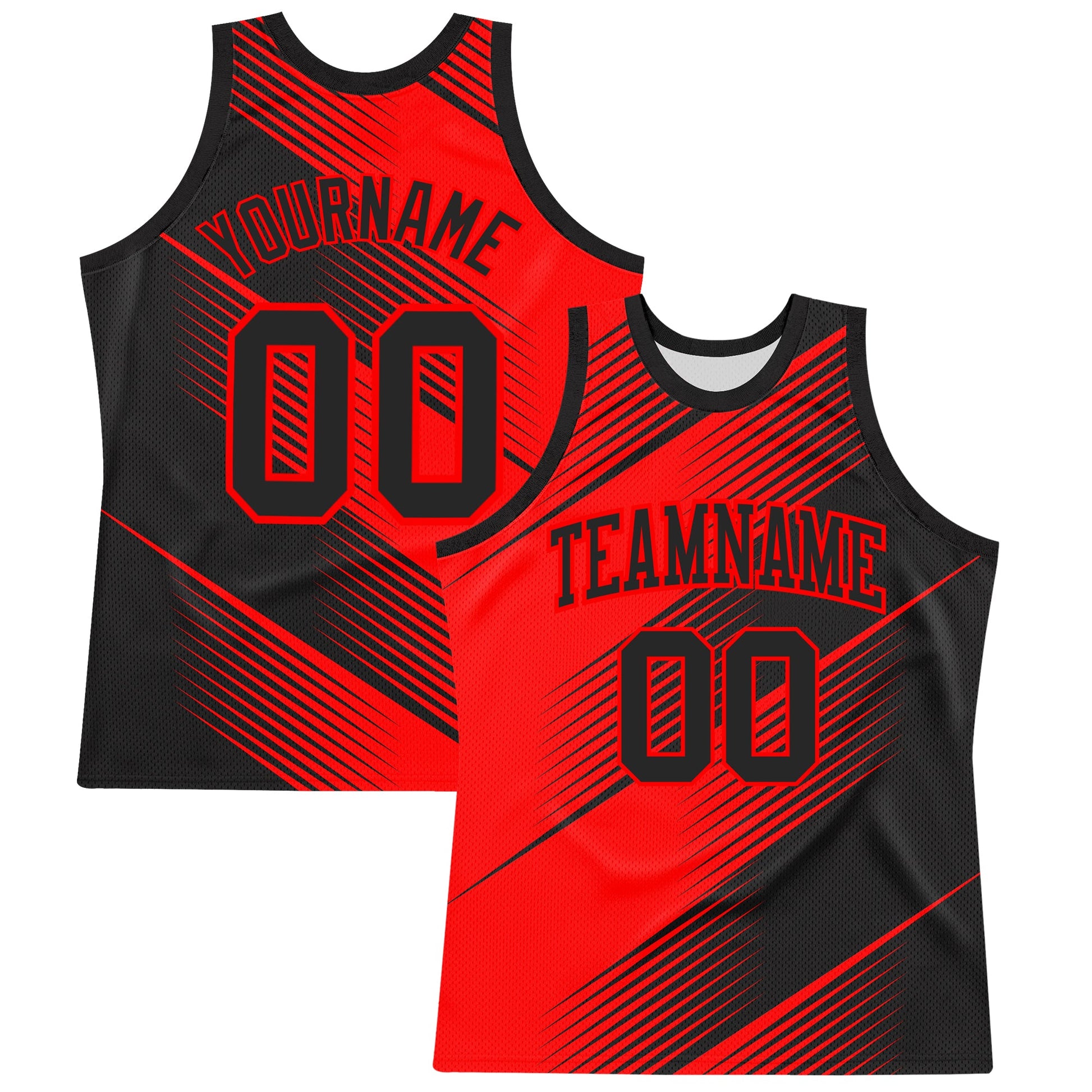 Custom Red Black Line Round Neck Sublimation Basketball Set Jersey