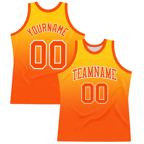 Custom Yellow Orange-White Fade Fashion Round Neck Sublimation Basketball Set Jersey
