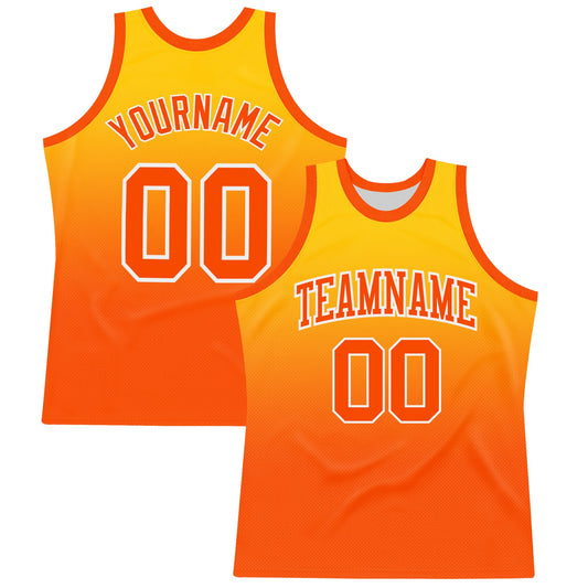 Custom Yellow Orange-White Fade Fashion Round Neck Sublimation Basketball Set Jersey
