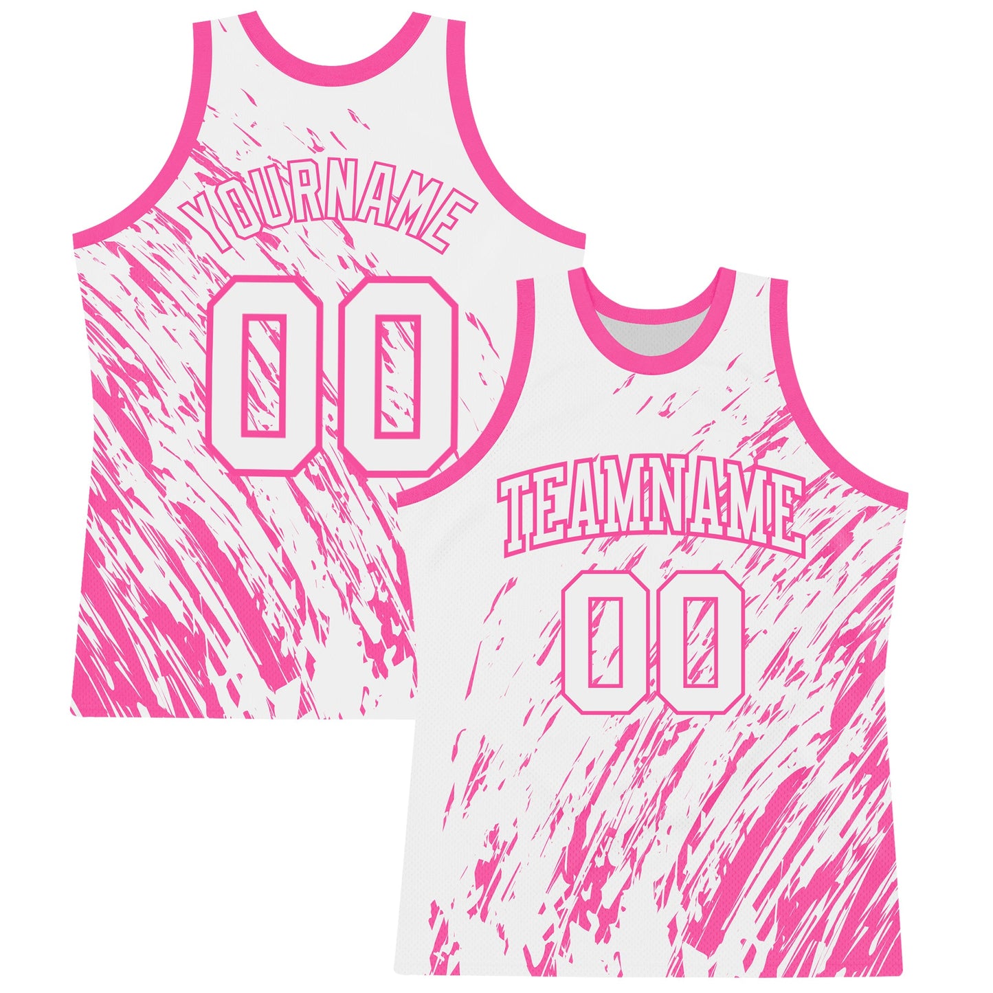 Custom White Pink Splash Round Neck Sublimation Basketball Set Jersey
