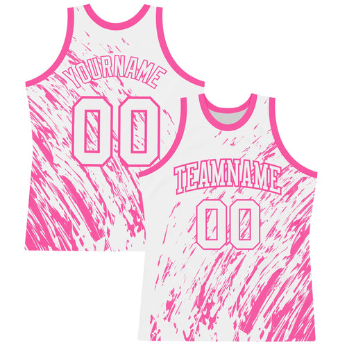 Custom White Pink Splash Round Neck Sublimation Basketball Set Jersey