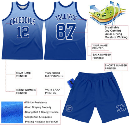 Custom Light Blue Royal-White Fade Fashion Round Neck Sublimation Basketball Set Jersey