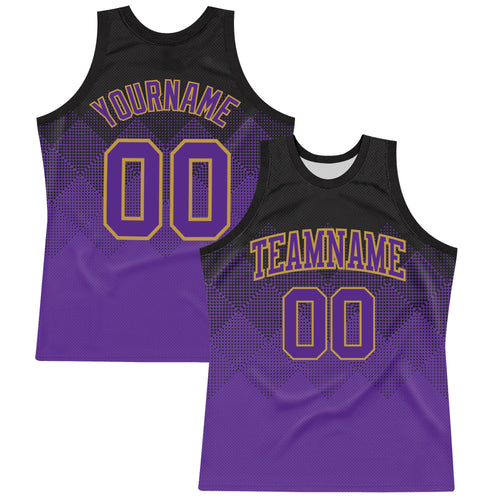 Custom Black Purple-Old Gold Fade Fashion Round Neck Sublimation Basketball Set Jersey