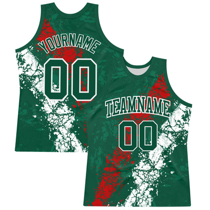 Custom Green Red-White Splash Round Neck Sublimation Basketball Set Jersey