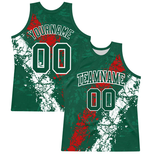 Custom Green Red-White Splash Round Neck Sublimation Basketball Set Jersey