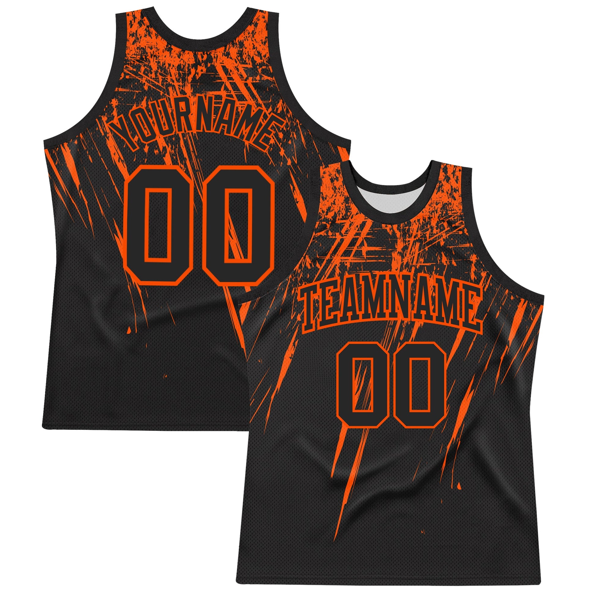 Custom Black Orange Splash Round Neck Sublimation Basketball Set Jersey