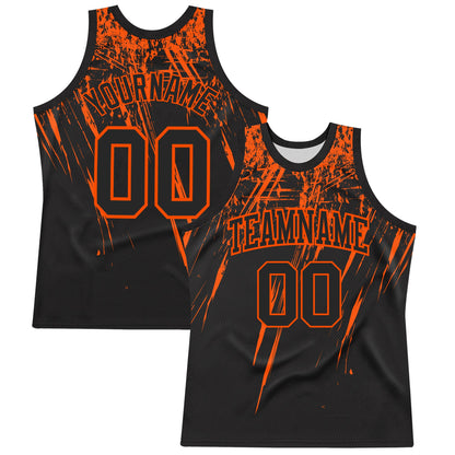 Custom Black Orange Splash Round Neck Sublimation Basketball Set Jersey
