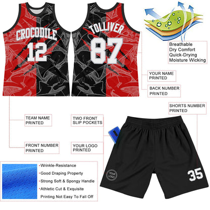 Custom Graffiti Pattern White Black Red-Gray Scratch Round Neck Sublimation Basketball Set Jersey