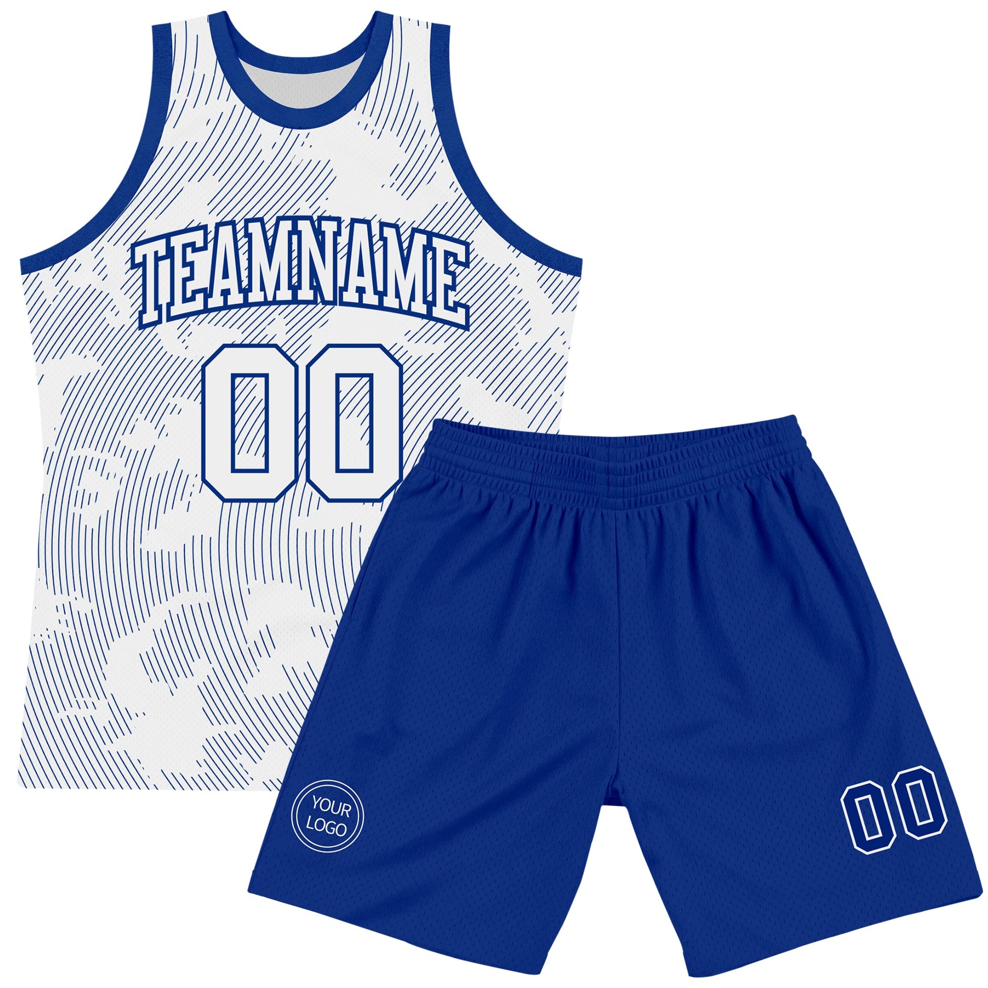 Custom White Royal Curve Lines Round Neck Sublimation Basketball Set Jersey