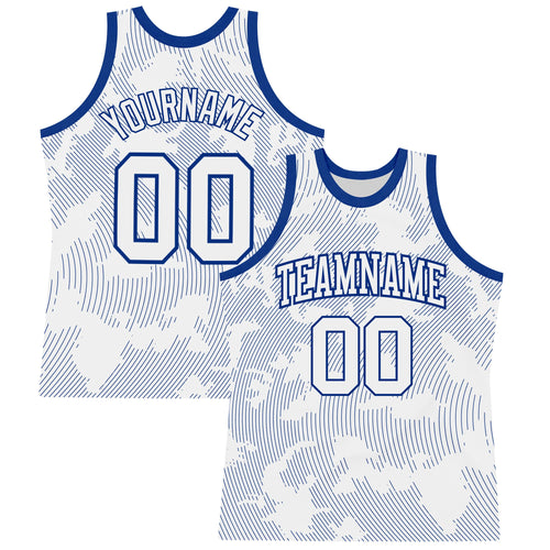 Custom White Royal Curve Lines Round Neck Sublimation Basketball Set Jersey