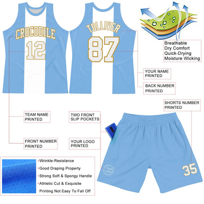 Custom Light Blue White-Old Gold Argentinian Flag Round Neck Sublimation Basketball Set Jersey