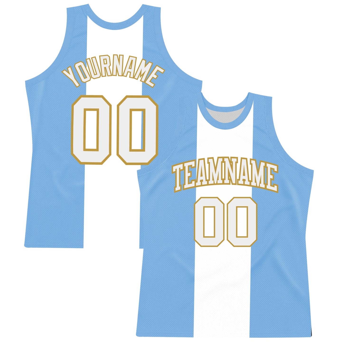 Custom Light Blue White-Old Gold Argentinian Flag Round Neck Sublimation Basketball Set Jersey