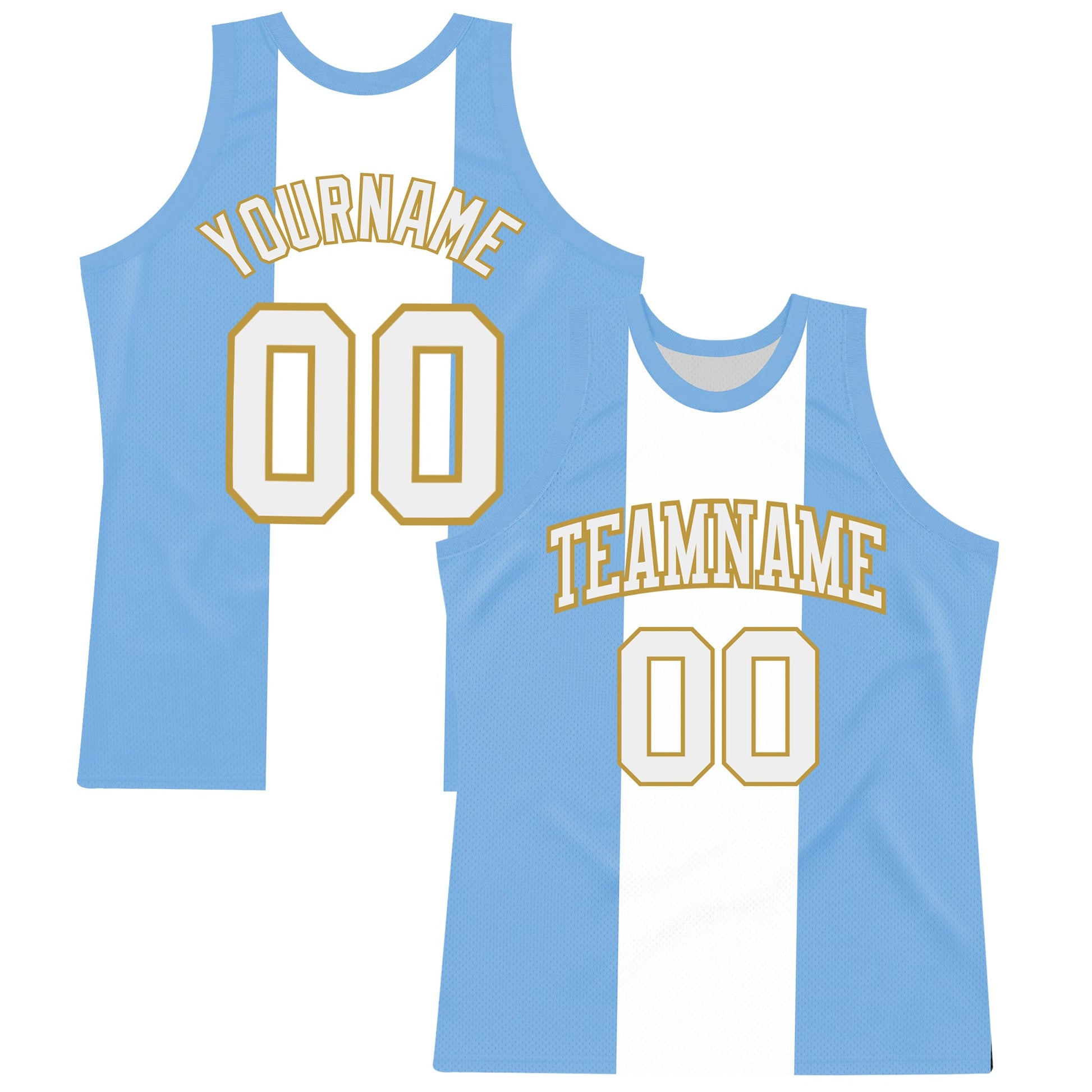 Custom Light Blue White-Old Gold Argentinian Flag Round Neck Sublimation Basketball Set Jersey