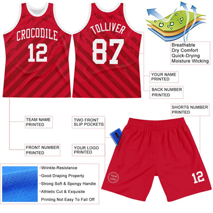 Custom Red White Line Round Neck Sublimation Basketball Set Jersey