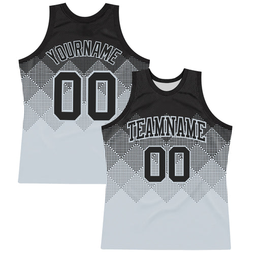 Custom Black Silver Gradient Square Shapes Round Neck Sublimation Basketball Set Jersey