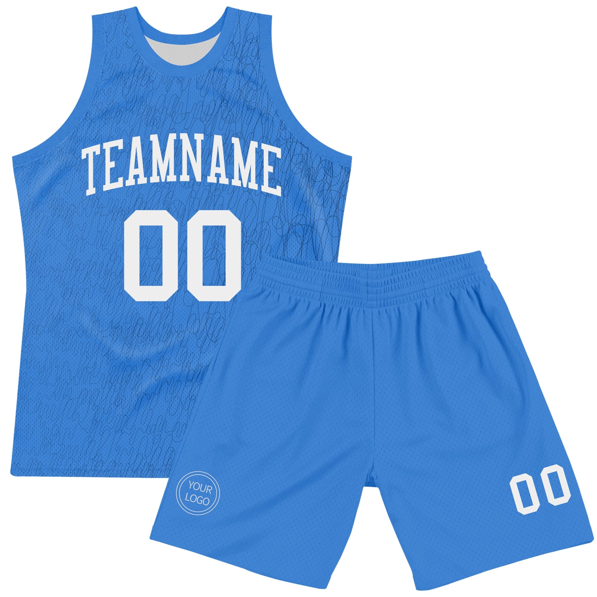 Custom Light Blue White Line Round Neck Sublimation Basketball Set Jersey