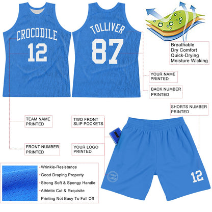 Custom Light Blue White Line Round Neck Sublimation Basketball Set Jersey
