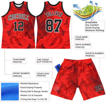 Custom Red Black-White Splash Round Neck Sublimation Basketball Set Jersey