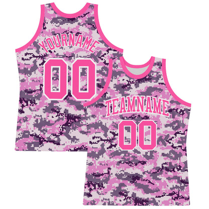 Custom Camo Pink-White Round Neck Sublimation Salute To Service Basketball Set Jersey