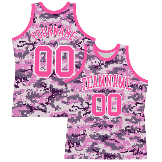 Custom Camo Pink-White Round Neck Sublimation Salute To Service Basketball Set Jersey