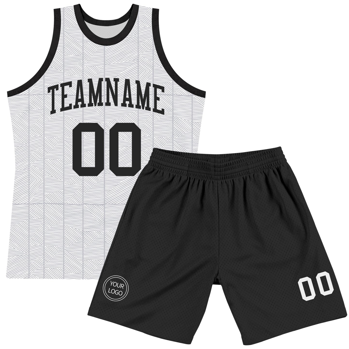 Custom Gray Black-White Line Round Neck Sublimation Basketball Set Jersey