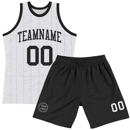 Custom Gray Black-White Line Round Neck Sublimation Basketball Set Jersey