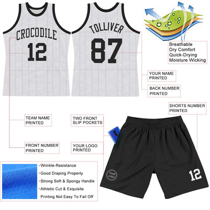 Custom Gray Black-White Line Round Neck Sublimation Basketball Set Jersey
